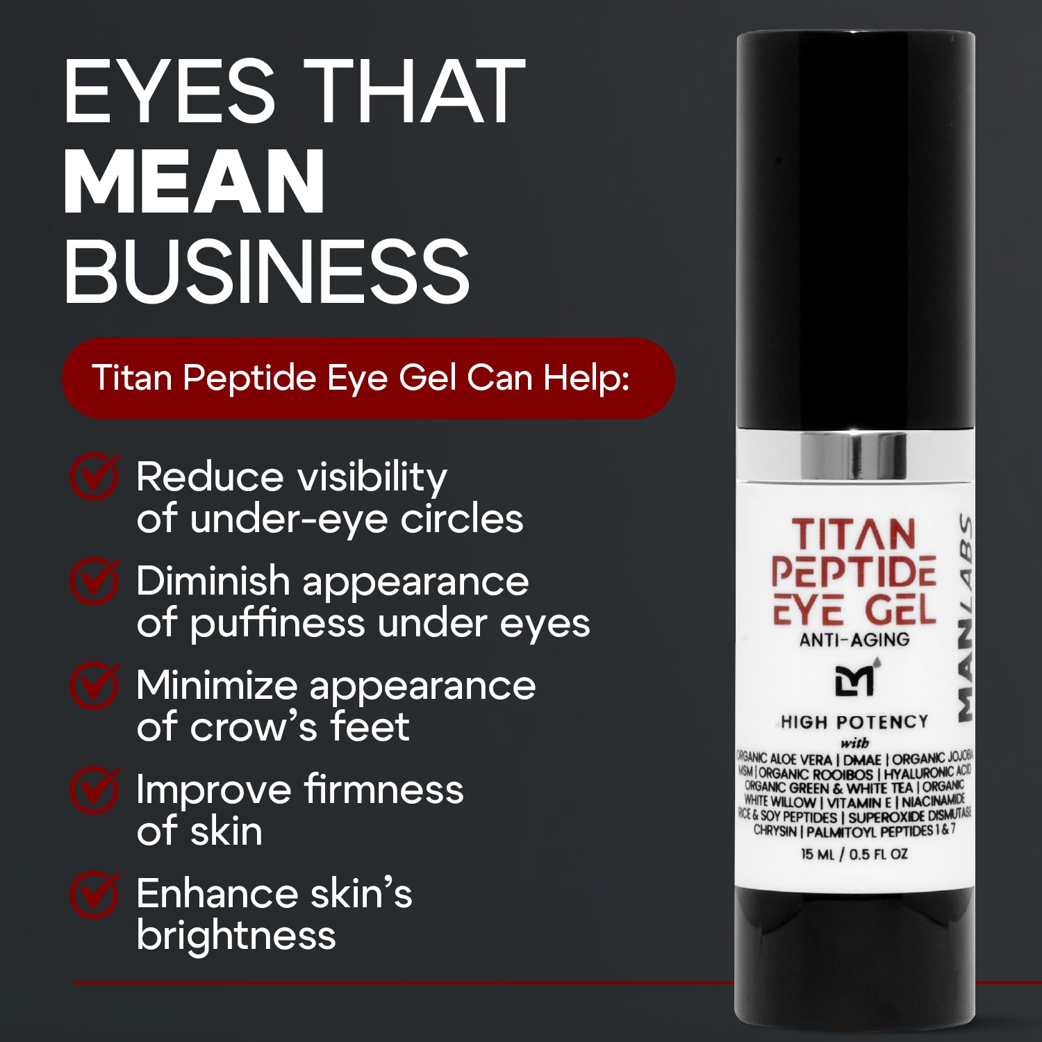 Man Labs Titan Peptide Eye Gel | High potency | Anti-aging | Anti-puffiness | 15 mL image 2