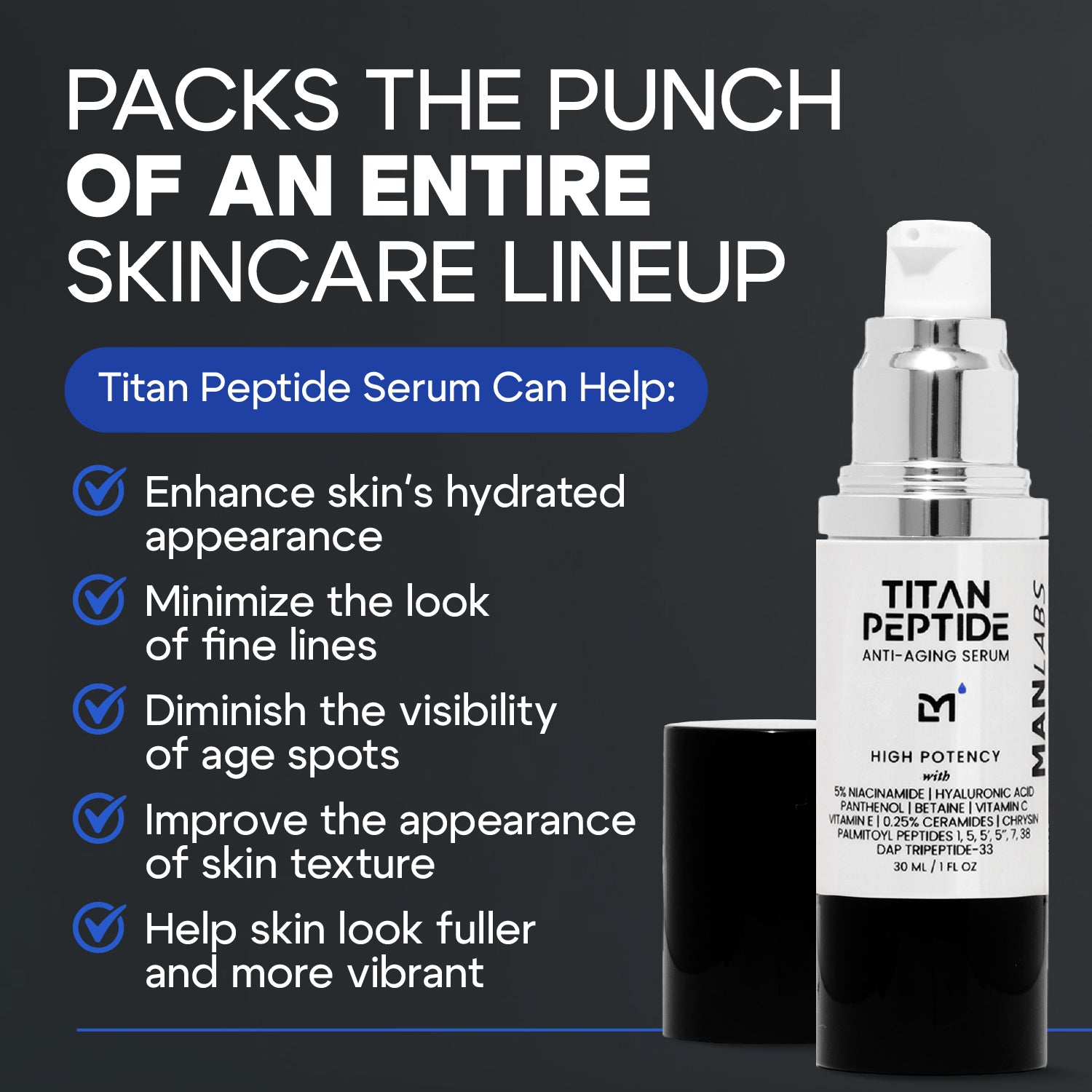 Man Labs Titan Peptide Serum | High potency | Anti-aging | Face serum | 30 mL image 2