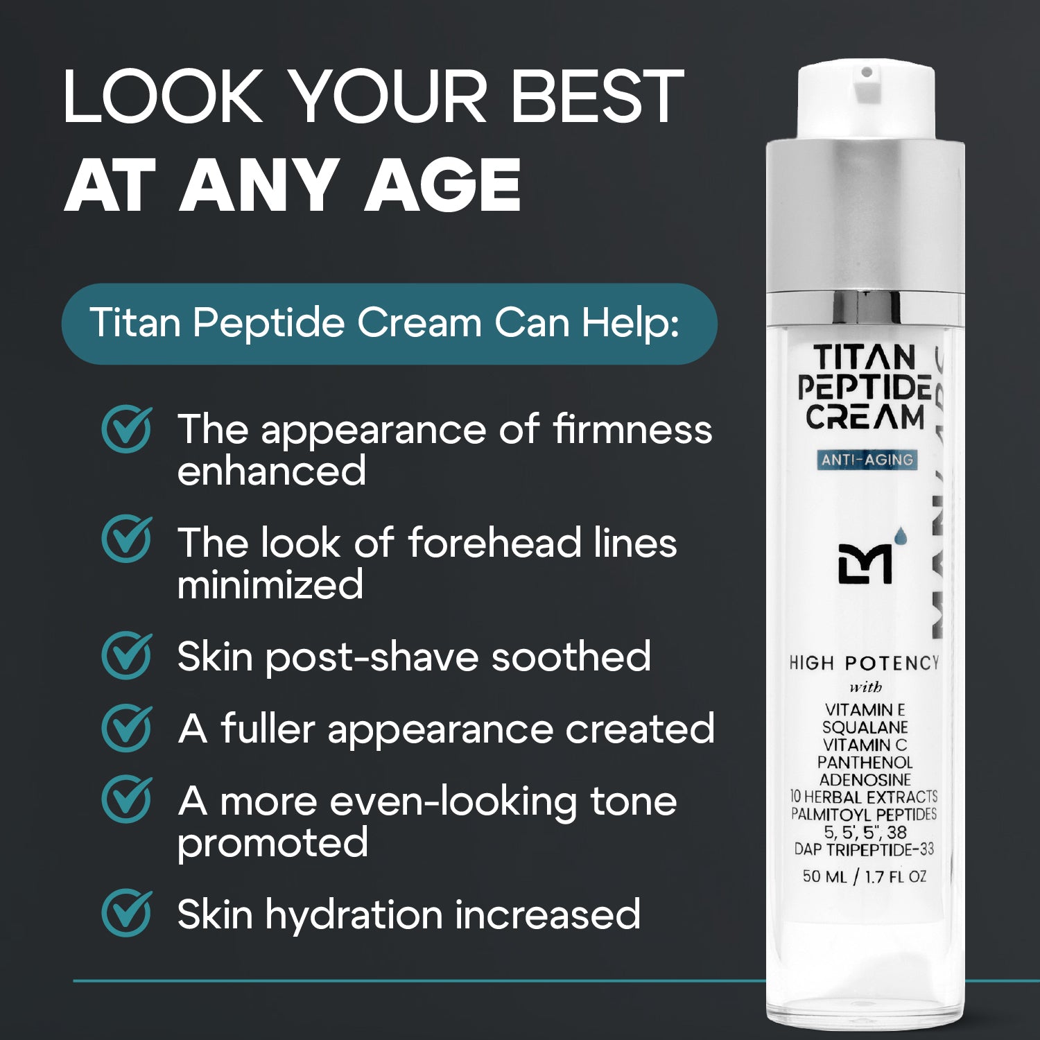 Man Labs Titan Peptide Cream | Gentle | Anti-aging | Face moisturizer | 50 mL image 2
